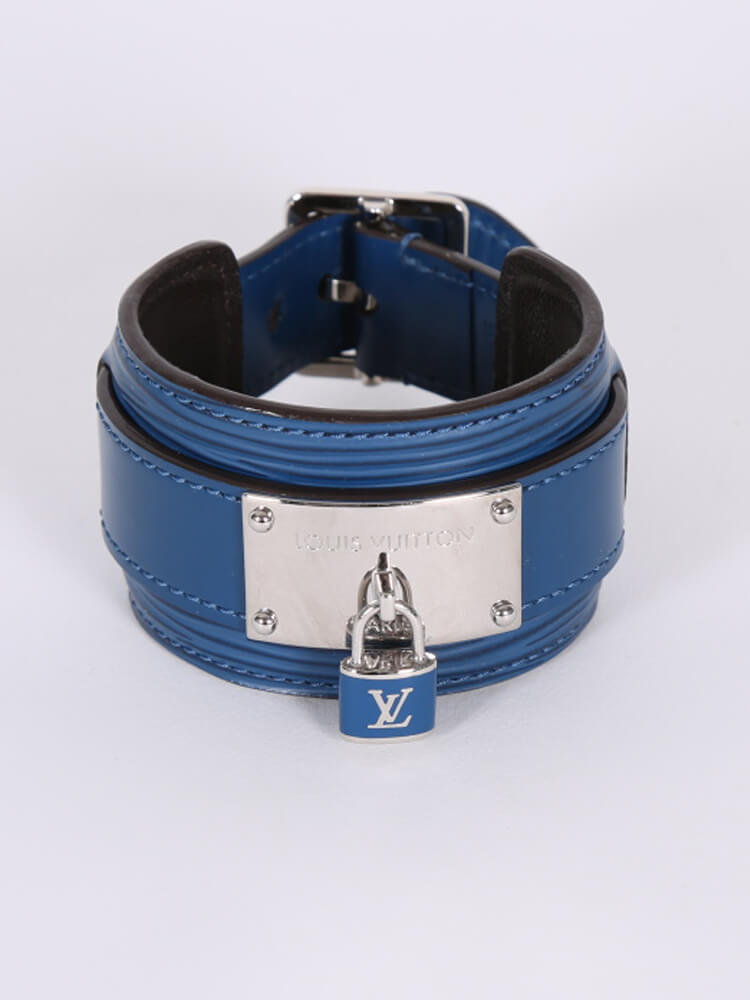 Louis Vuitton Unisex Navy Blue Leather Bracelet Made In Spain CA0123