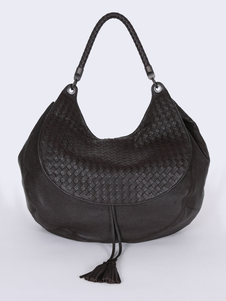 Bottega Veneta Black Intrecciato Maxi Single Handle Hobo Tote