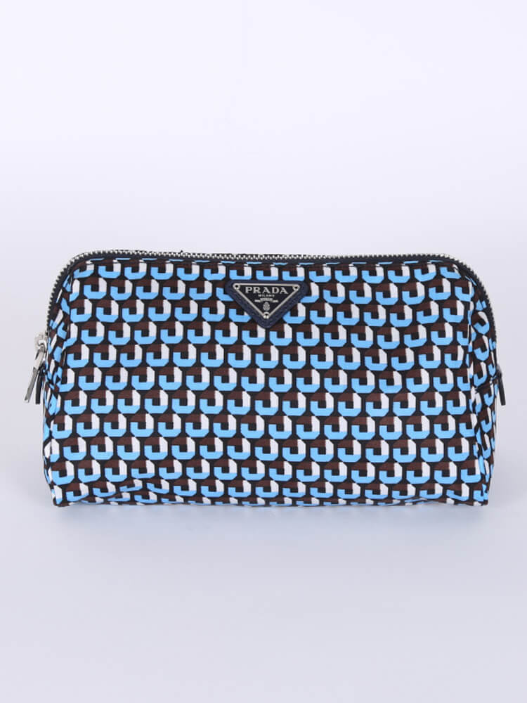 Prada - Tessuto Nylon Stampato Cosmetic Case Azzurro | www 