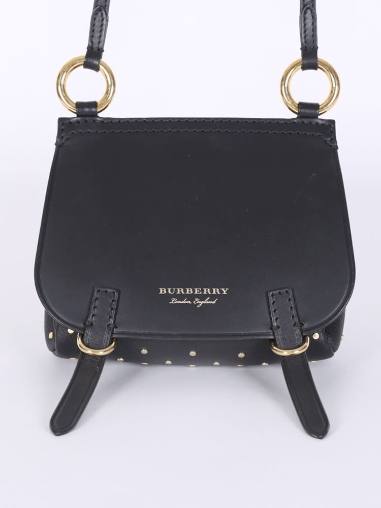 NEW Burberry Bridle Baby Studded Leather Shoulder Bag, Black