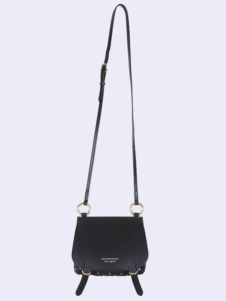 NEW Burberry Bridle Baby Studded Leather Shoulder Bag, Black - J