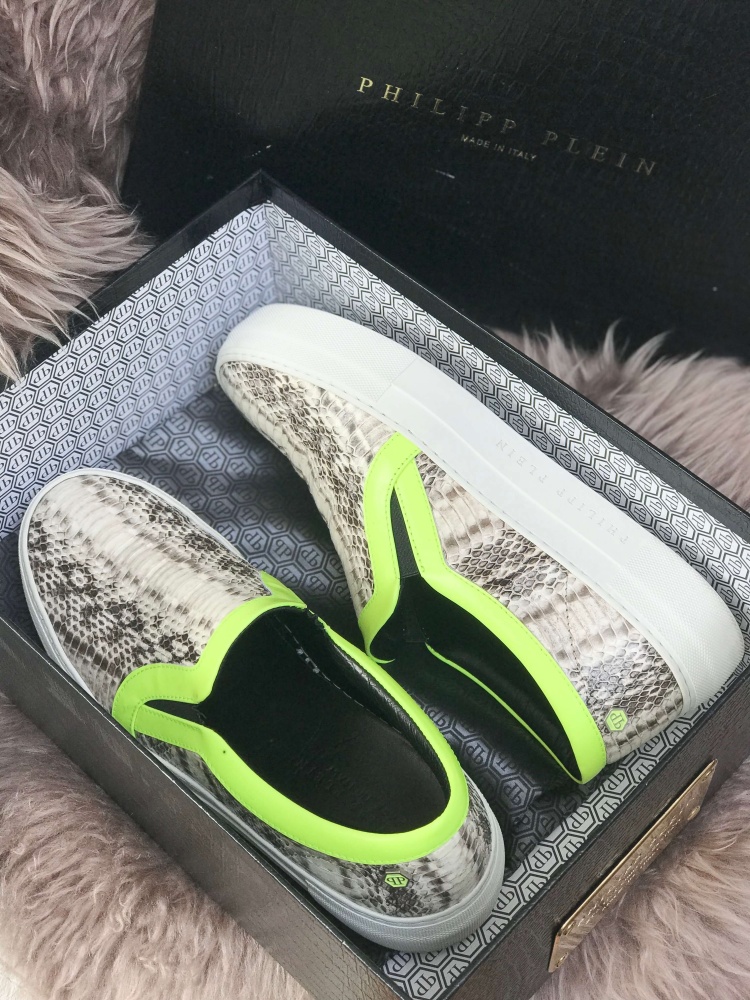 Philipp Plein Python Leather Neon Yellow Trim Slip On Sneakers 40 www.luxurybags.eu
