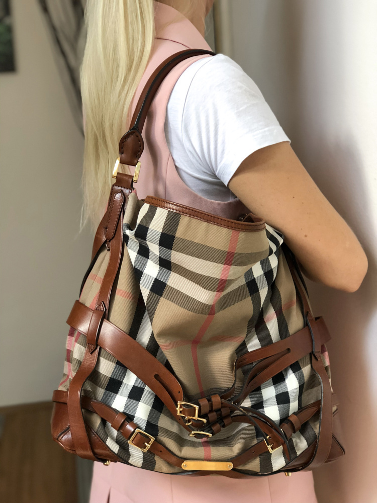 Large Bridle House Check Hobo Bag