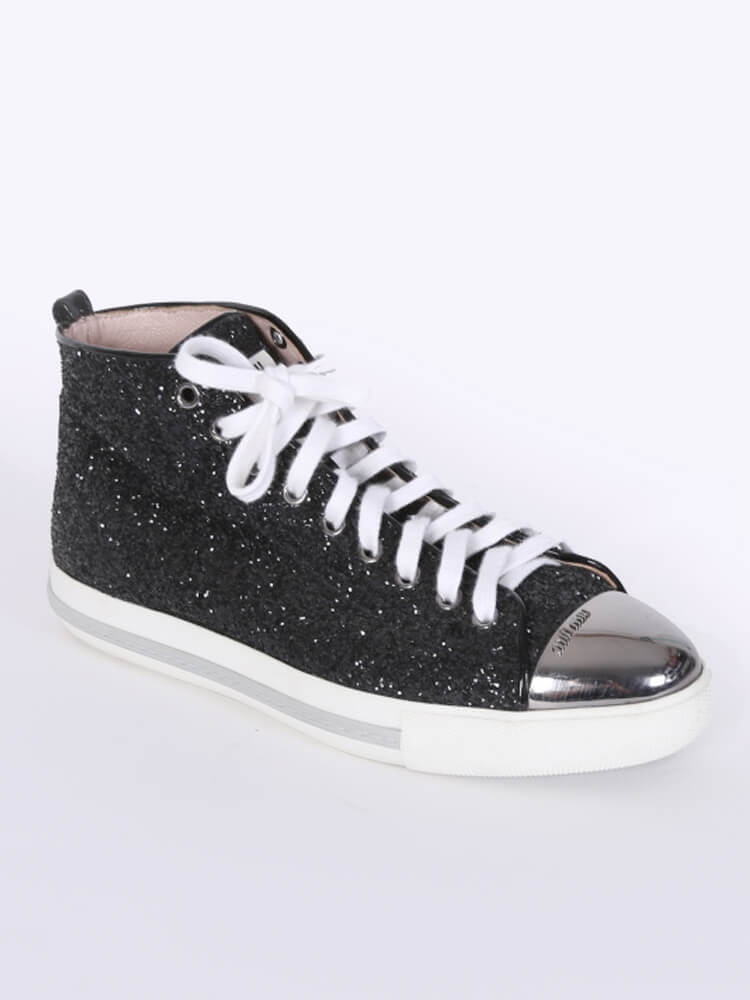 Miu Miu - Glitter High Top Sneakers Black 39,5 | www.luxurybags.eu