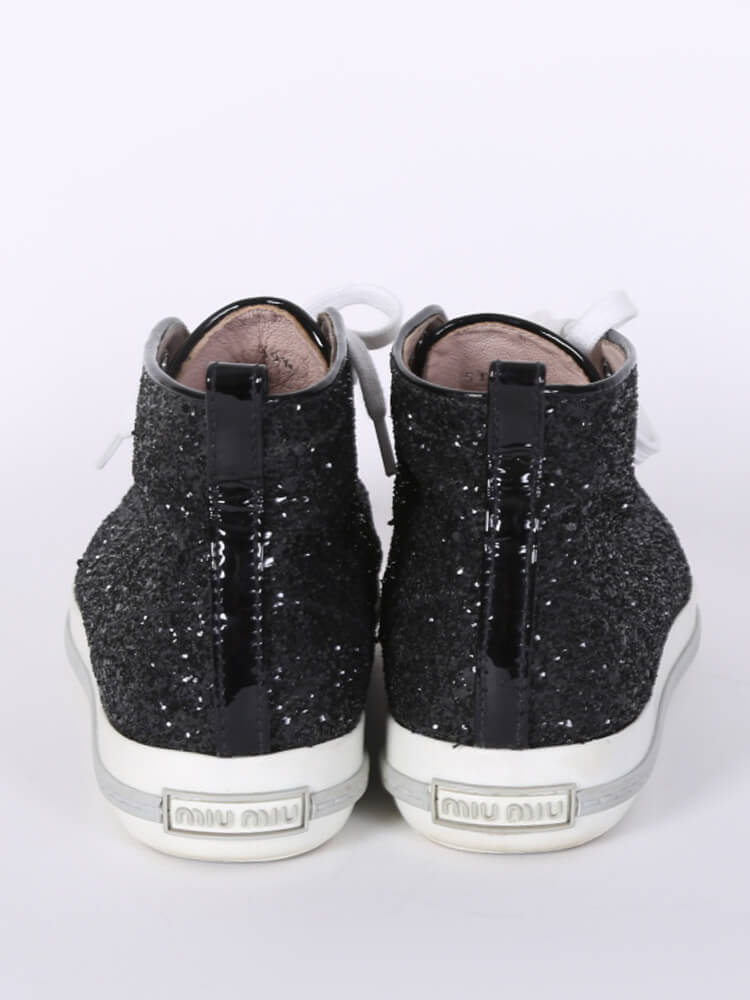 Miu Miu - Glitter High Top Sneakers Black 39,5 | www.luxurybags.eu