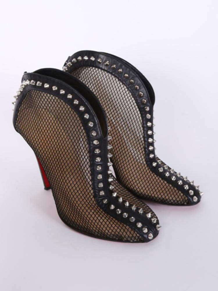 Christian Louboutin - Bourriche Leather Mesh Spiked Ankle Booties 