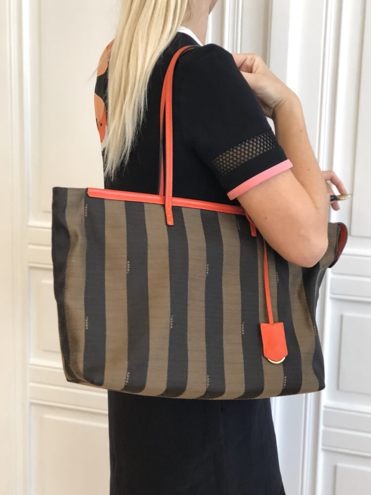 Fendi - Pequin Striped Roll Tote Brown