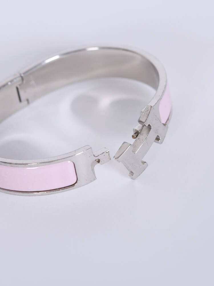 HERMES bracelet rose dragee pink silver arm circumference 18cm width 1cm  ladies