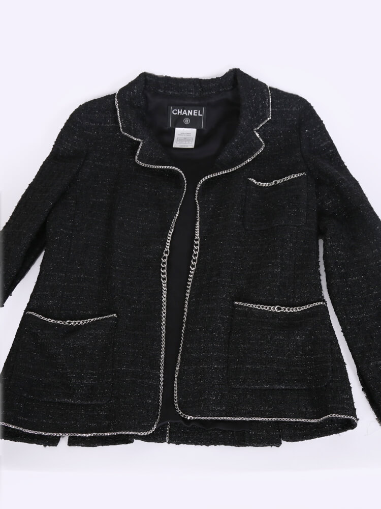 Chanel - Tweed Chain Trim Jacket Black 38