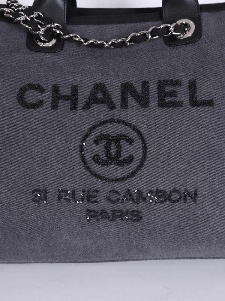 Chanel Medium Deauville Shopping Bag Dark Grey Denim Silver Hardware –  Madison Avenue Couture