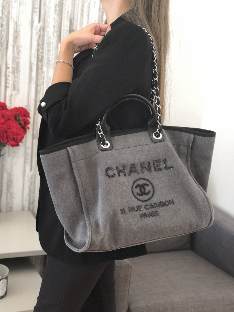 Chanel - Deauville Medium Denim Shopping Bag Grey