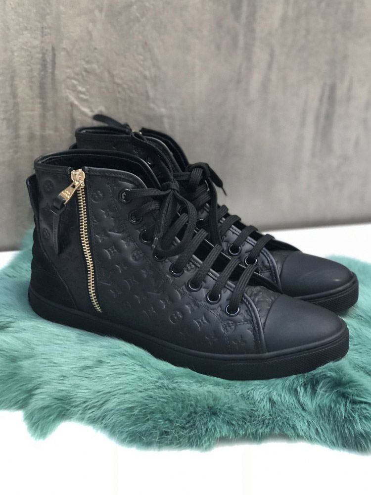 LOUIS VUITTON Glitter Punchy High Top Sneakers 38 Black 39248