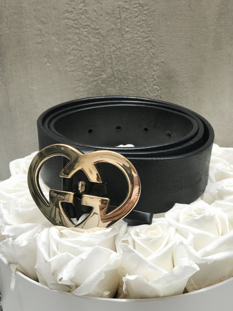 Gucci - GG Heart Buckle Leather Belt Black 95