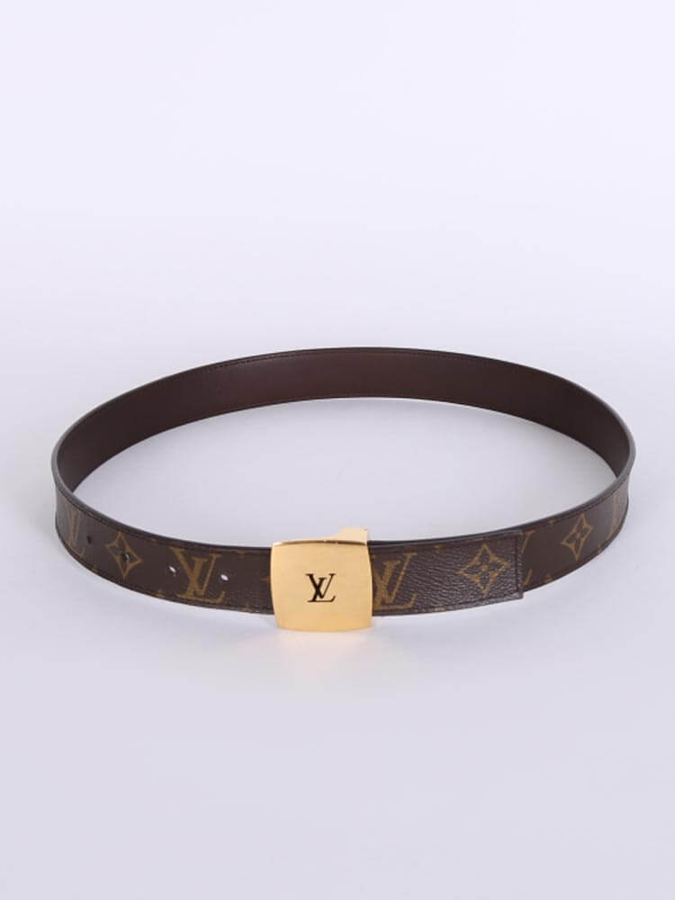 Louis Vuitton Monogram Gold Buckle Belt - Size 80 ○ Labellov