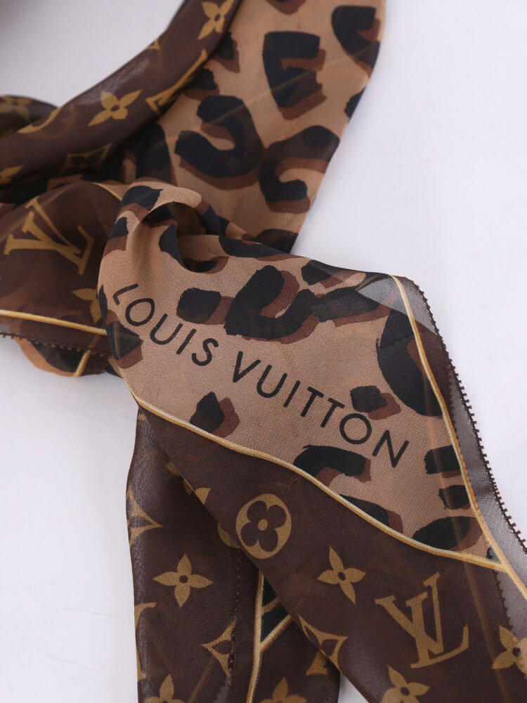 Louis Vuitton - Monogram & Leopard Print Silk Chiffon Scarf Brown