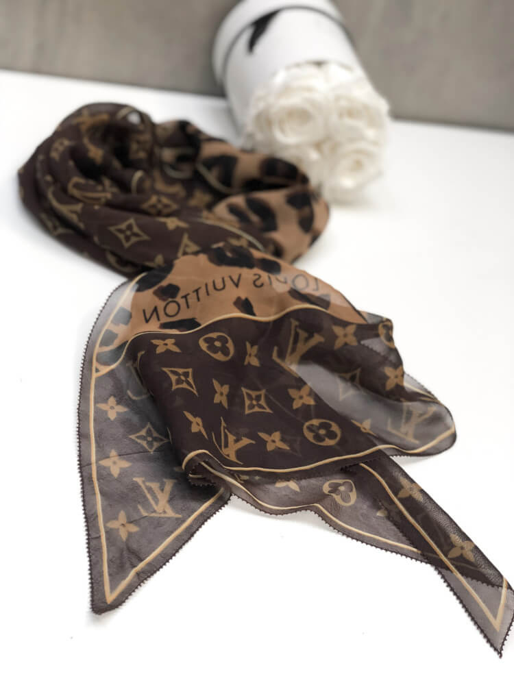 Louis Vuitton Silk Animal Print Scarf in Brown