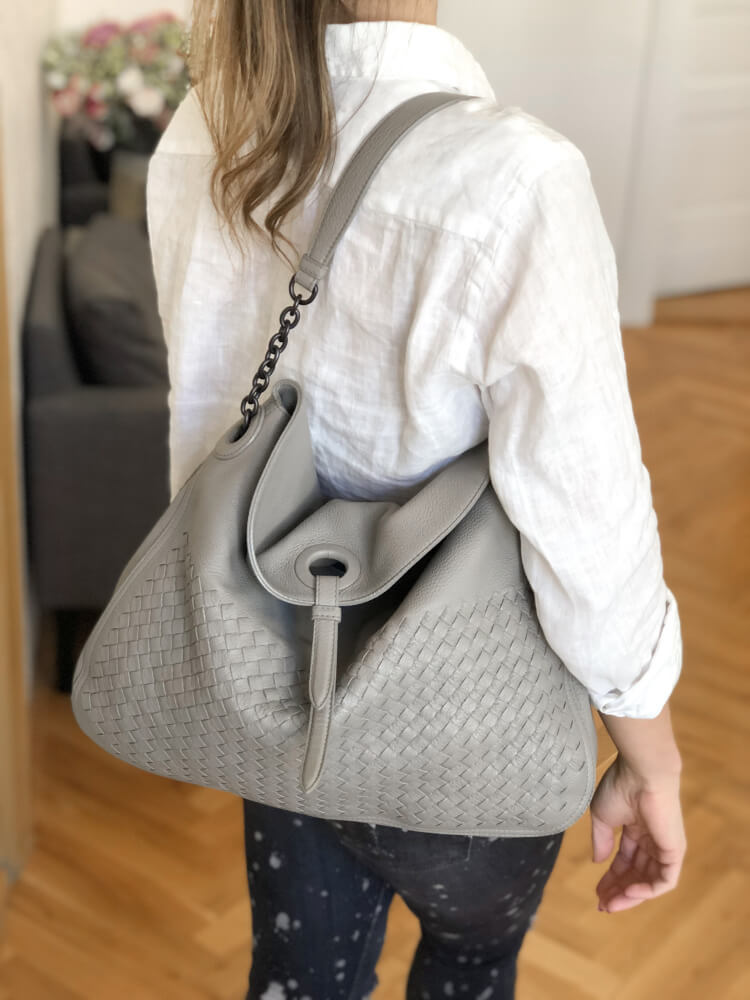 Bottega Veneta - Intrecciato Cervo Flap Top Hobo Bag Grey