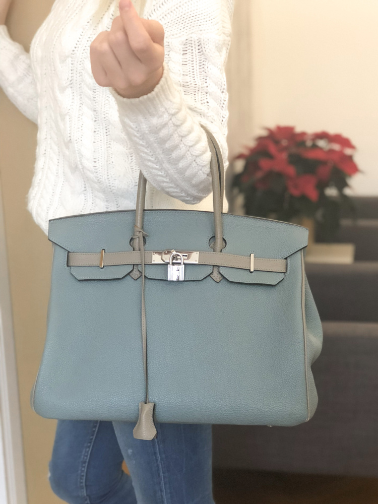 Hermés - Birkin 35 Veau Togo Bleu Ciel & Étoupe