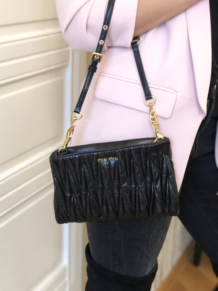 Miu Miu Miu Matelasse Handbag Shoulder Bag Black Leather Ladies