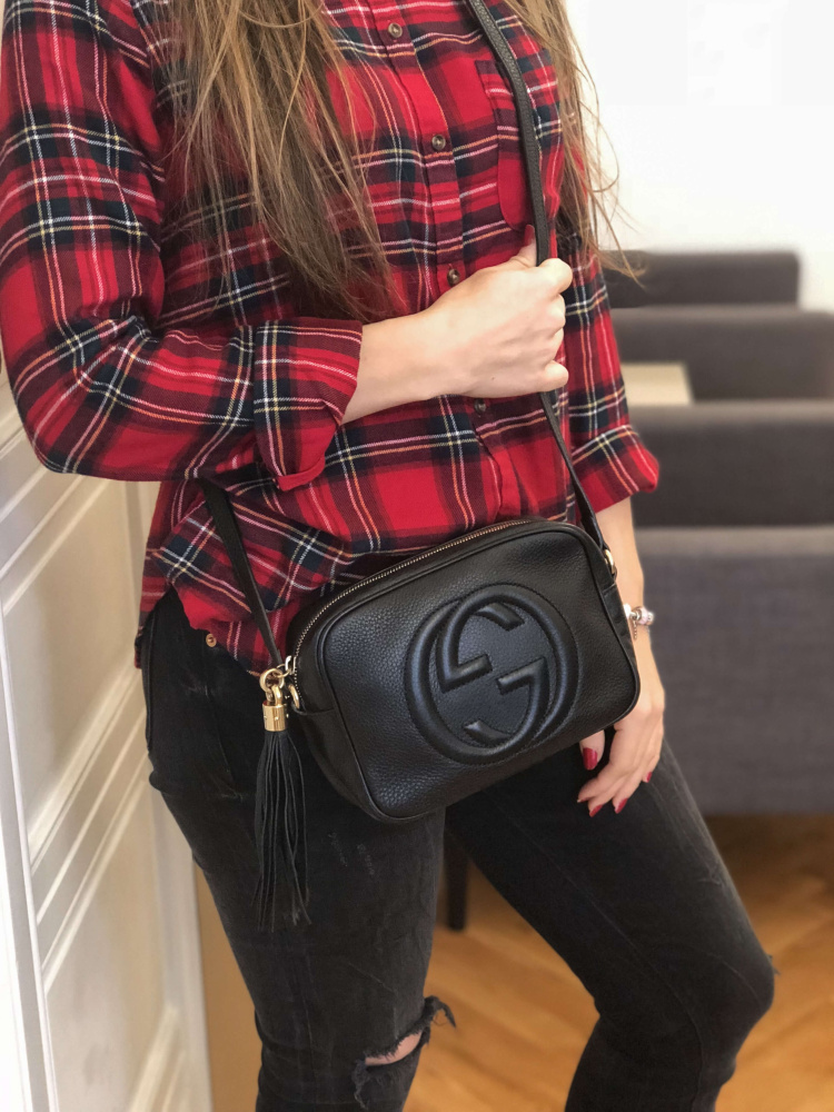 GUCCI Soho Disco Black Leather Crossbody Purse (308364 498879