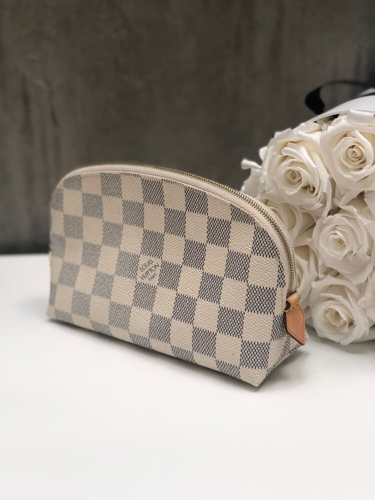 LOUIS VUITTON Damier Azur Cosmetic Pouch White