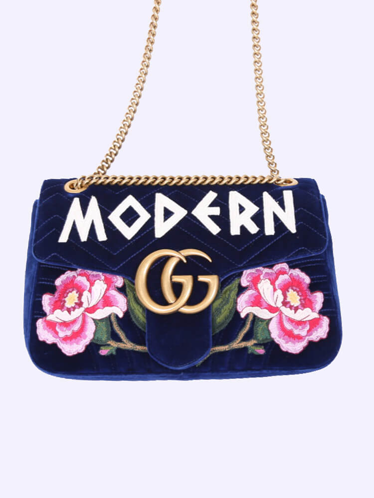 Gucci - GG Marmont Medium Modern Velvet Bag Embroidered | www.luxurybags.eu