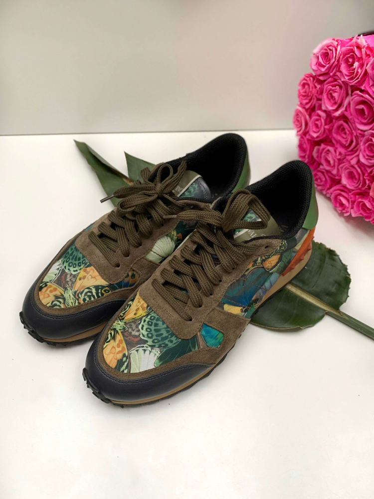 Valentino Butterfly Rockstud Leather Nylon Sneakers Khaki 41 www.luxurybags.eu