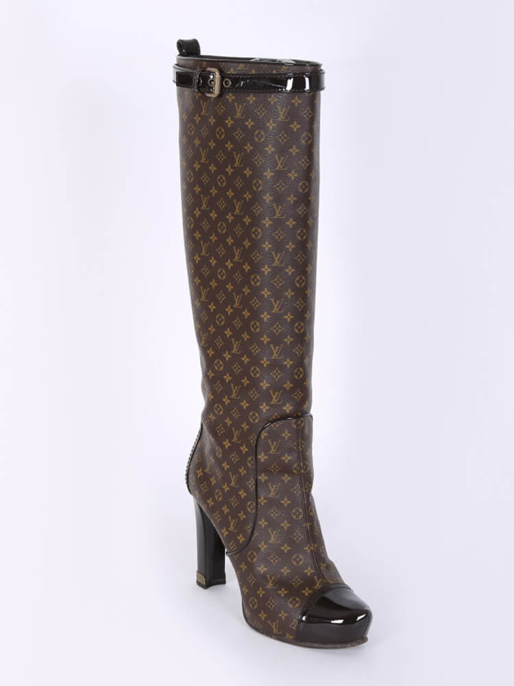 Louis Vuitton - Idol Monogram Canvas Heel High Boots Brown 38