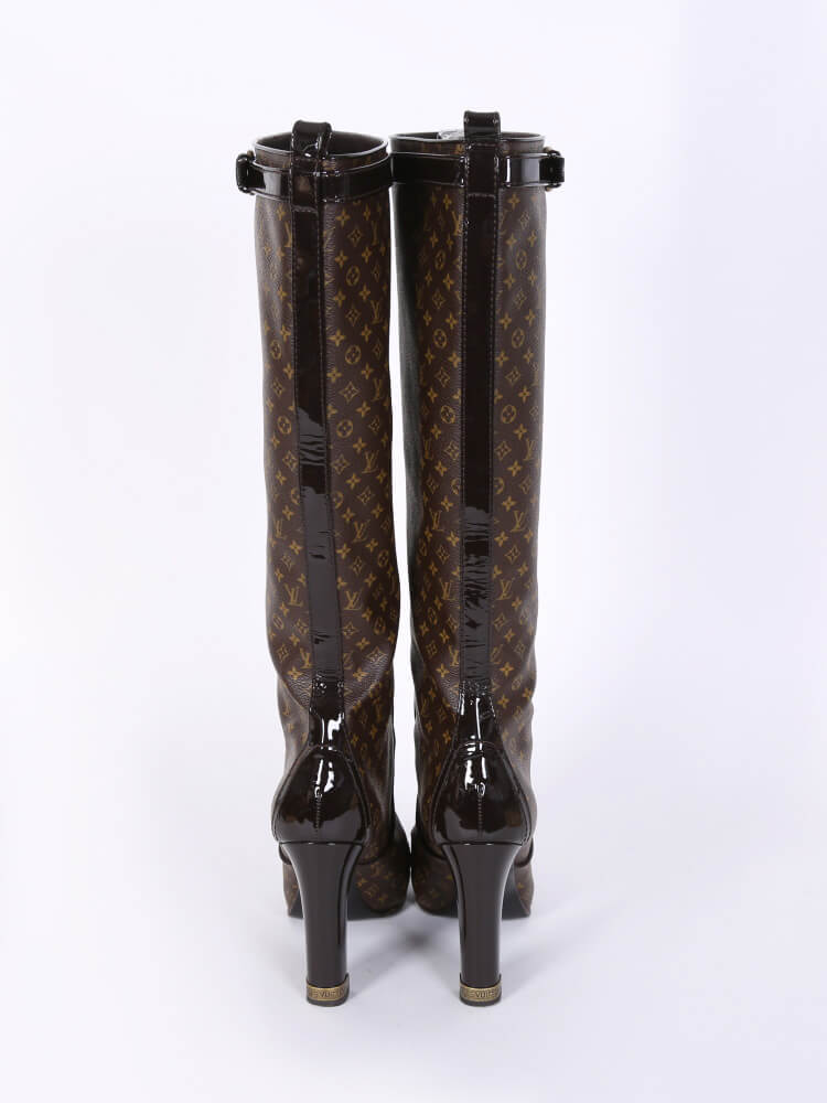 LOUIS VUITTON monogram long boots heel boots Brown Synthetic ref.712508 -  Joli Closet