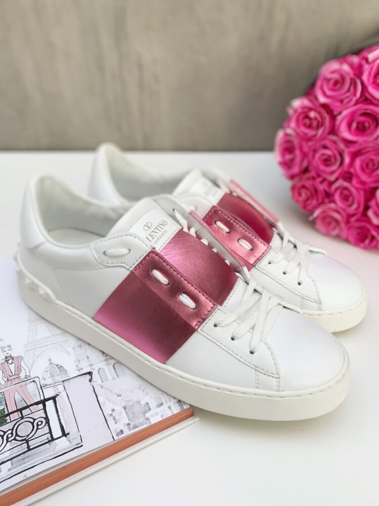 Valentino - Open Pink Stripe Calfskin Sneakers 39 | www.luxurybags.eu