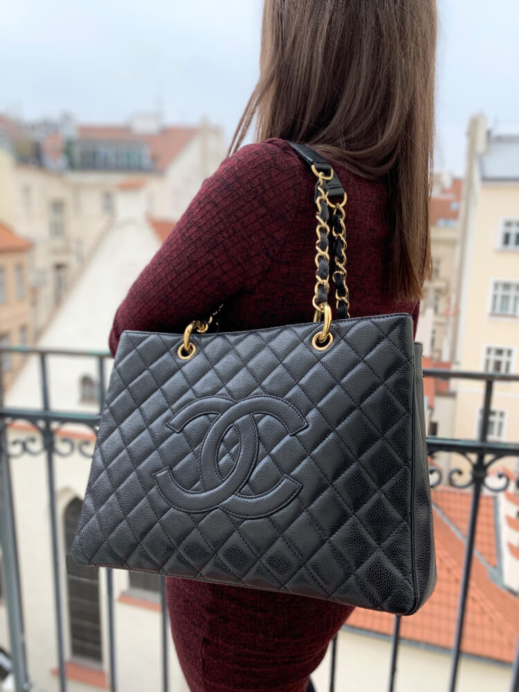 Chanel Red Quilted Caviar Leather XL Grand Shopping Tote Bag