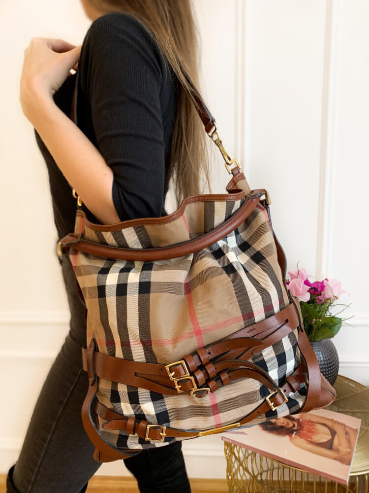 BURBERRY BRIDLE HOUSE CHECK CANVAS GOSFORD HOBO