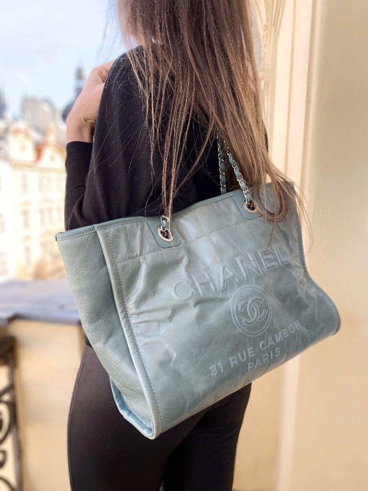 Chanel Deauville Small Calfskin Tote Menthol www.luxurybags.eu