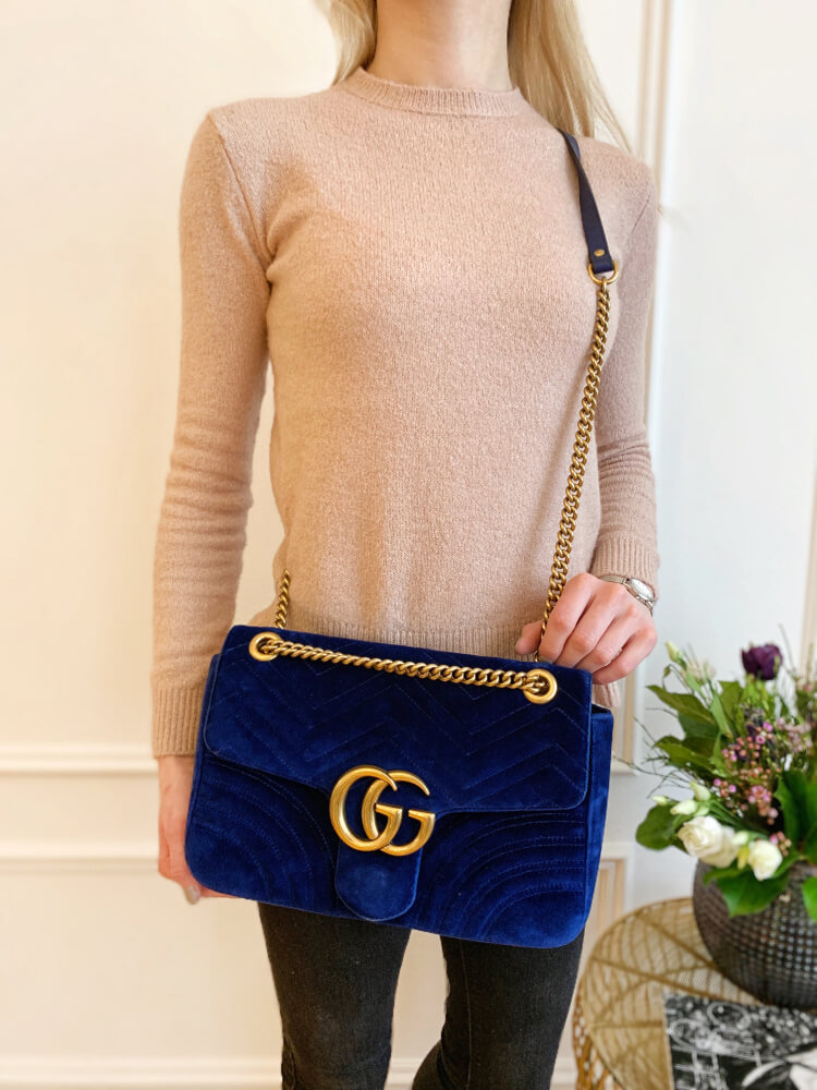 Gucci - GG Marmont Medium Shoulder Bag Blue | www.luxurybags.eu