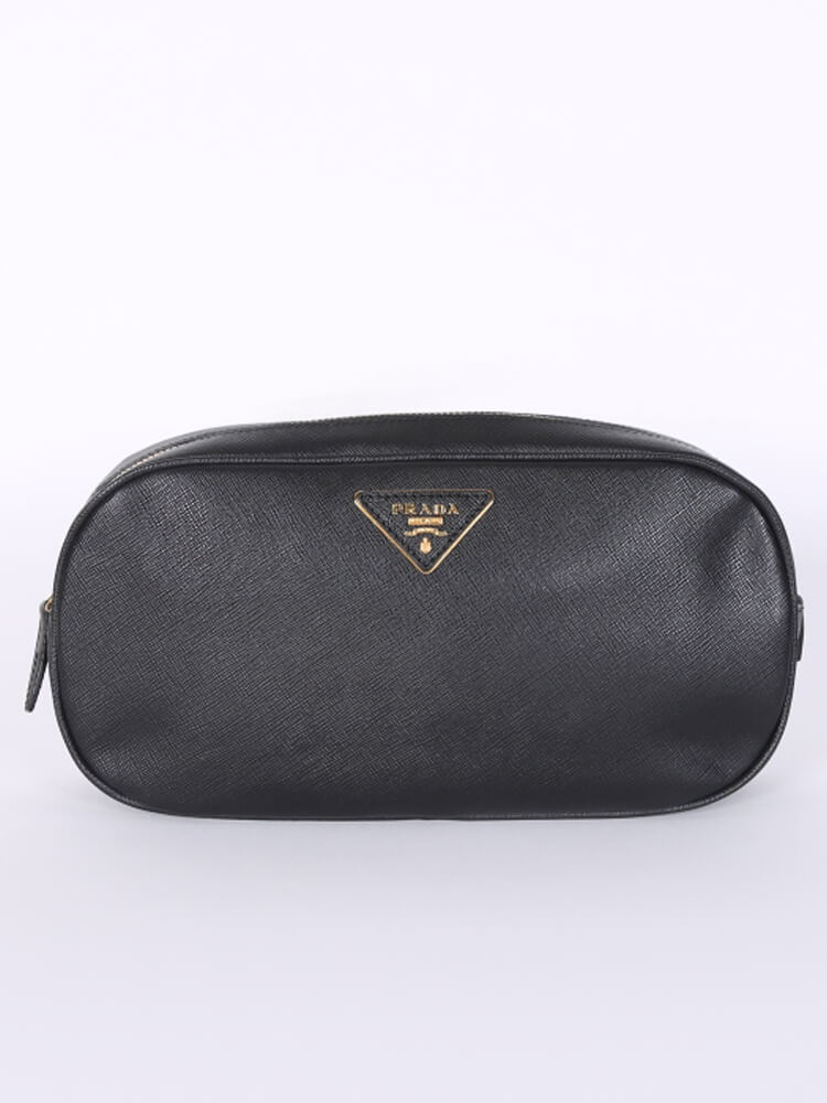 Prada Saffiano Leather Cosmetic Pouch Nero www.luxurybags.eu
