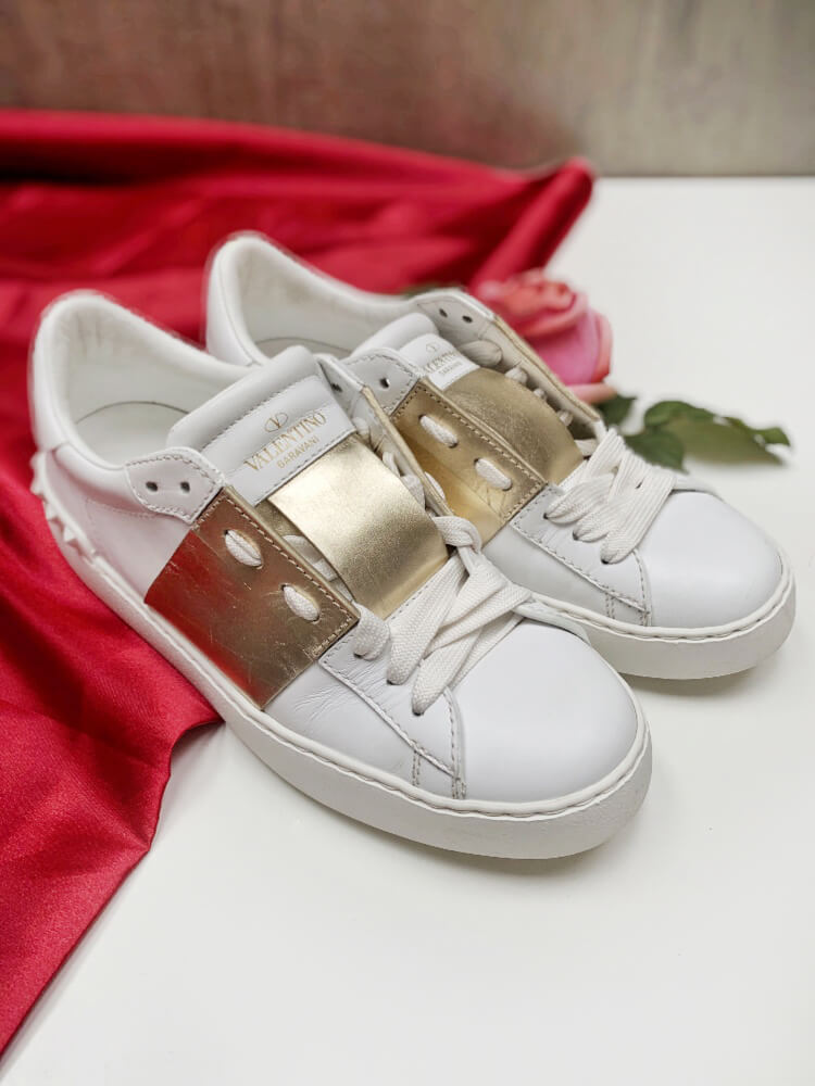 Roux nuttet Derved Valentino - Open Gold Stripe Calfskin Sneakers White 37,5 |  www.luxurybags.eu