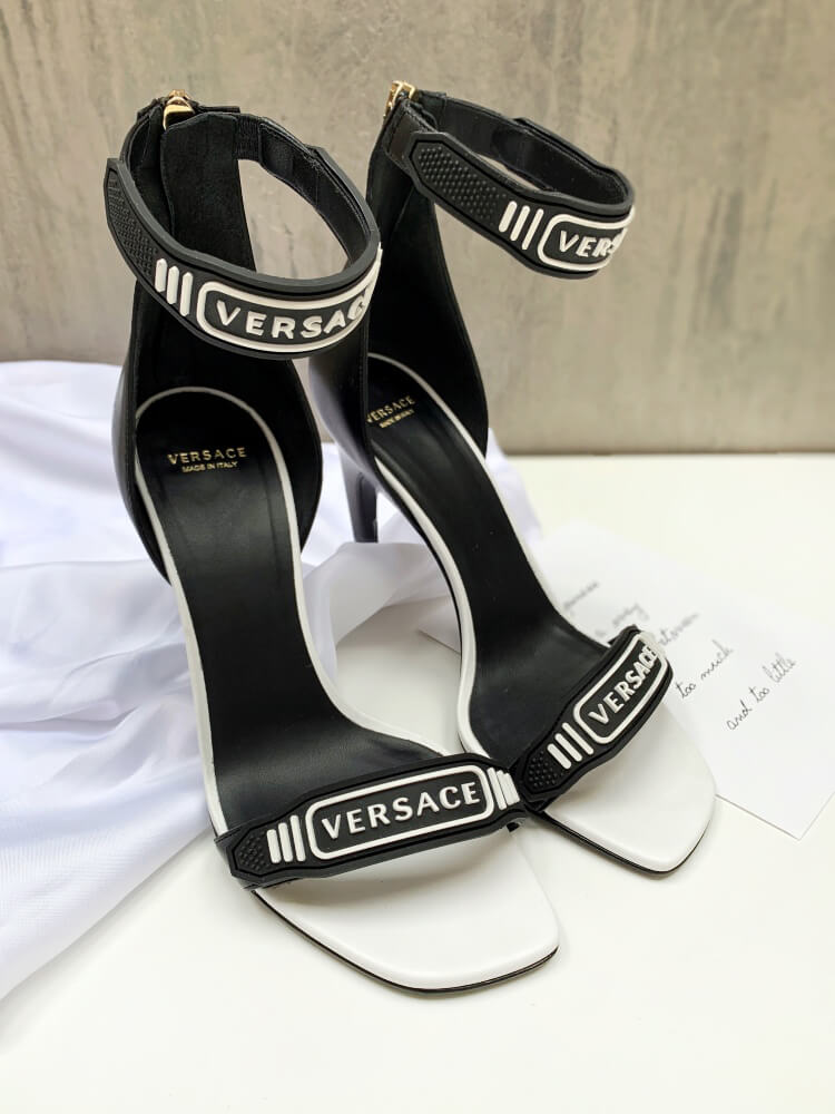 Versace black and white heels hotsell