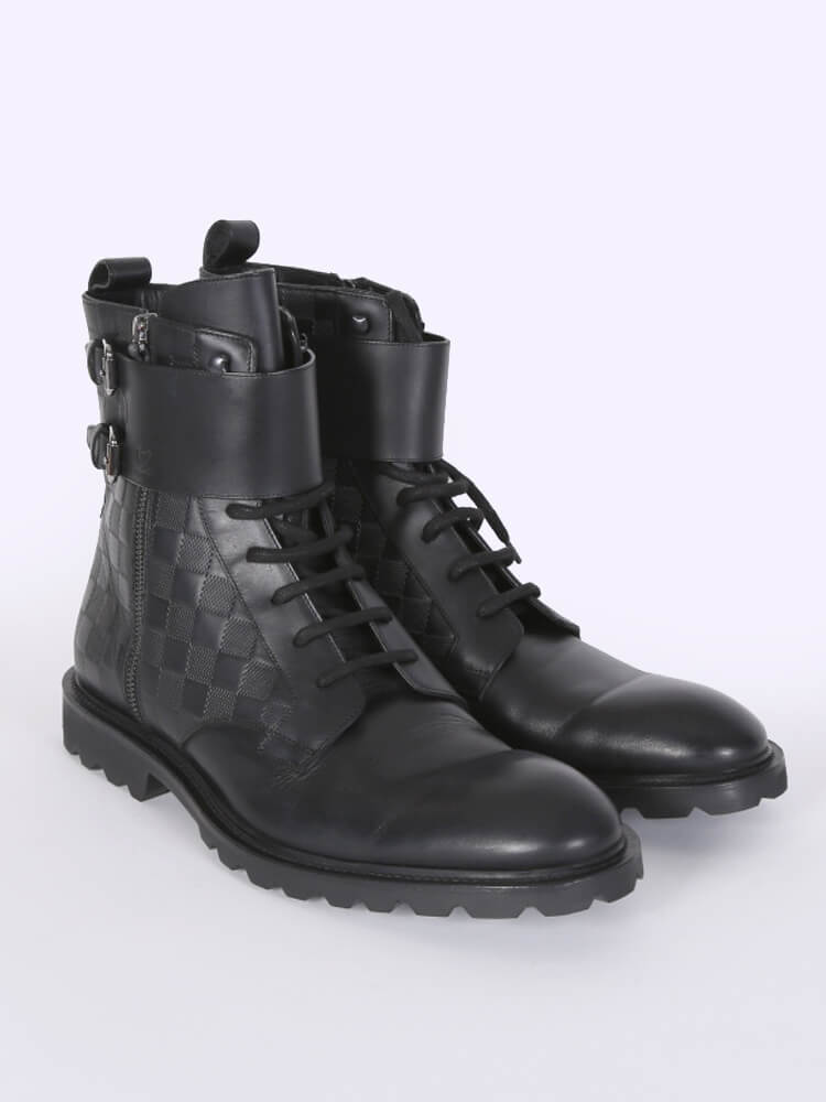 Louis Vuitton - Combat Damier Leather Men Clash Ankle Boots 10