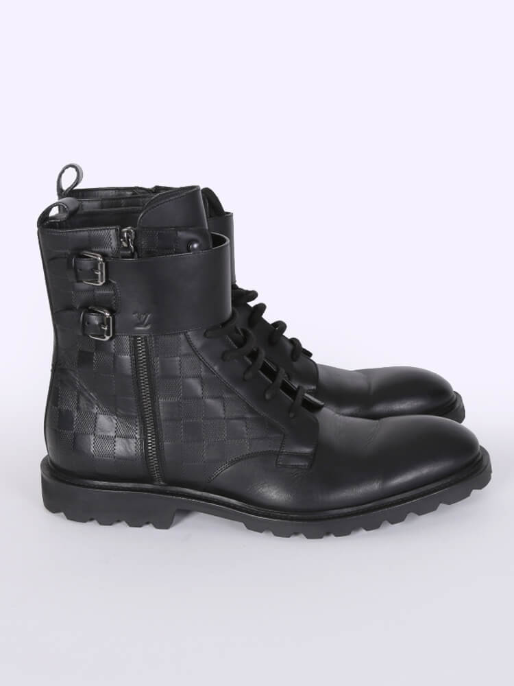 Louis Vuitton - Combat Damier Leather Men Clash Ankle Boots 10