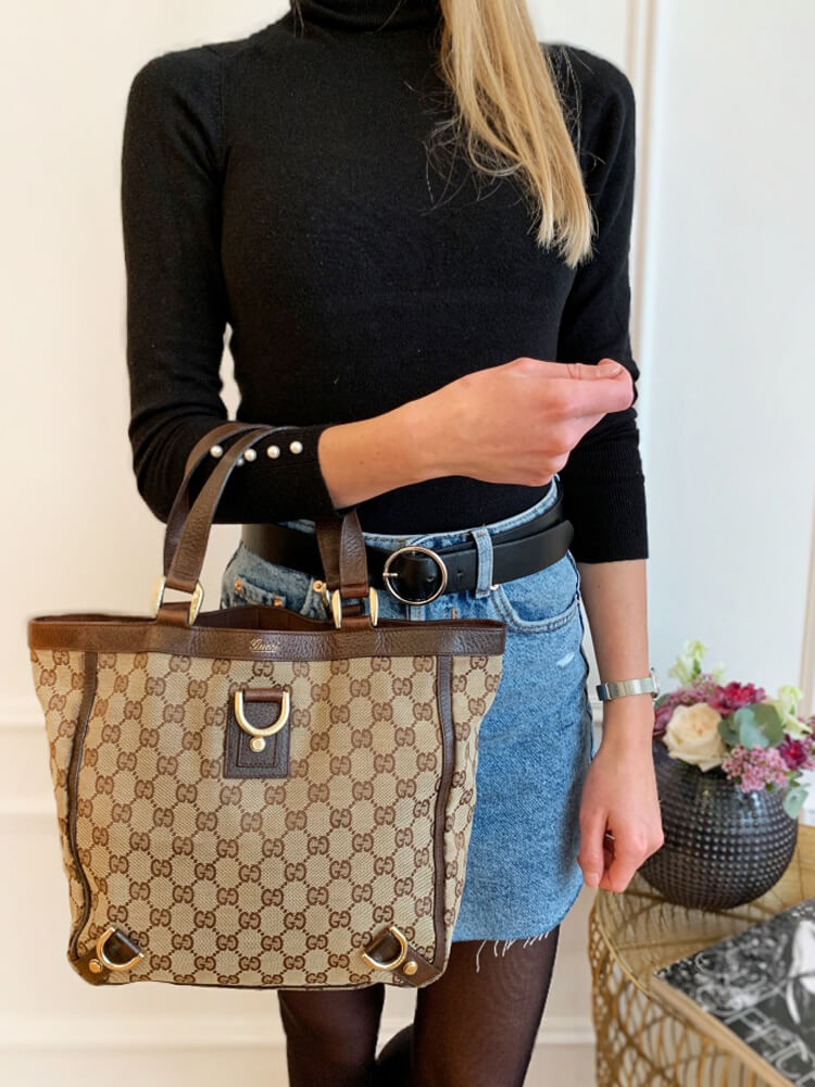 Gucci Abbey Mini GG Canvas Brown Trimming Tote www.luxurybags.eu
