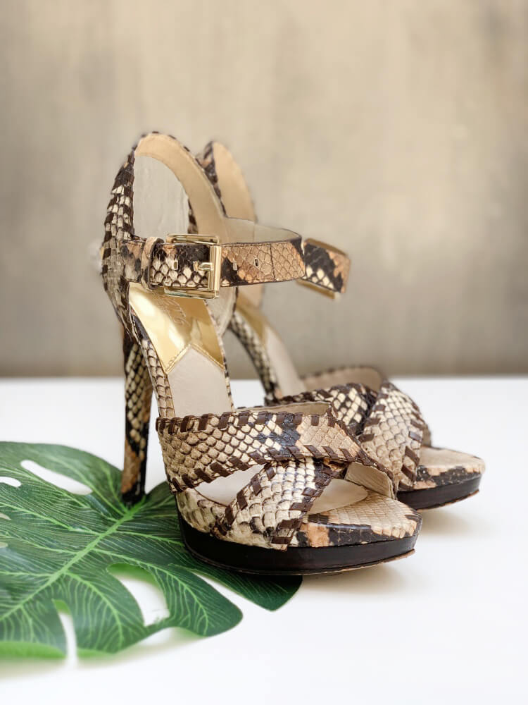 Michael Kors Odessa Python Embossed Leather Heel Sandals Peanut 37 www.luxurybags.eu