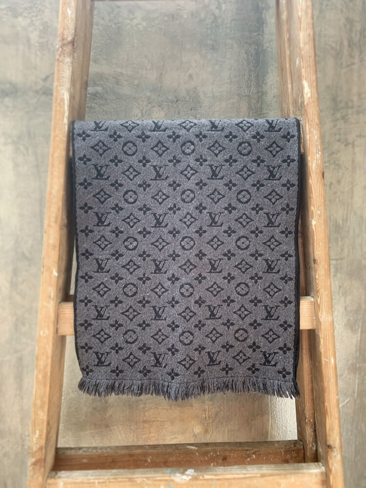 Louis Vuitton Monogram Classic Scarf Charcoal Grey Wool