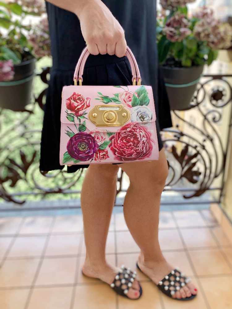 Dolce & Gabbana - Welcome Bag Small Peony Print Boarded Calfskin