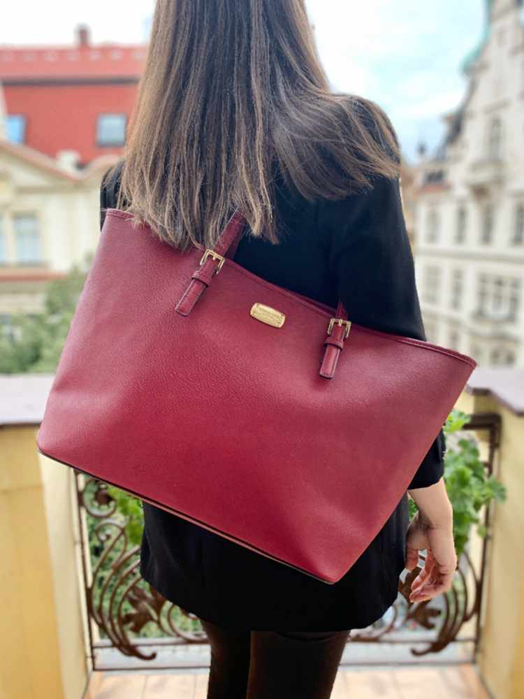 Michael Kors 'jet Set Travel' Saffiano Leather Top Zip Tote in Red