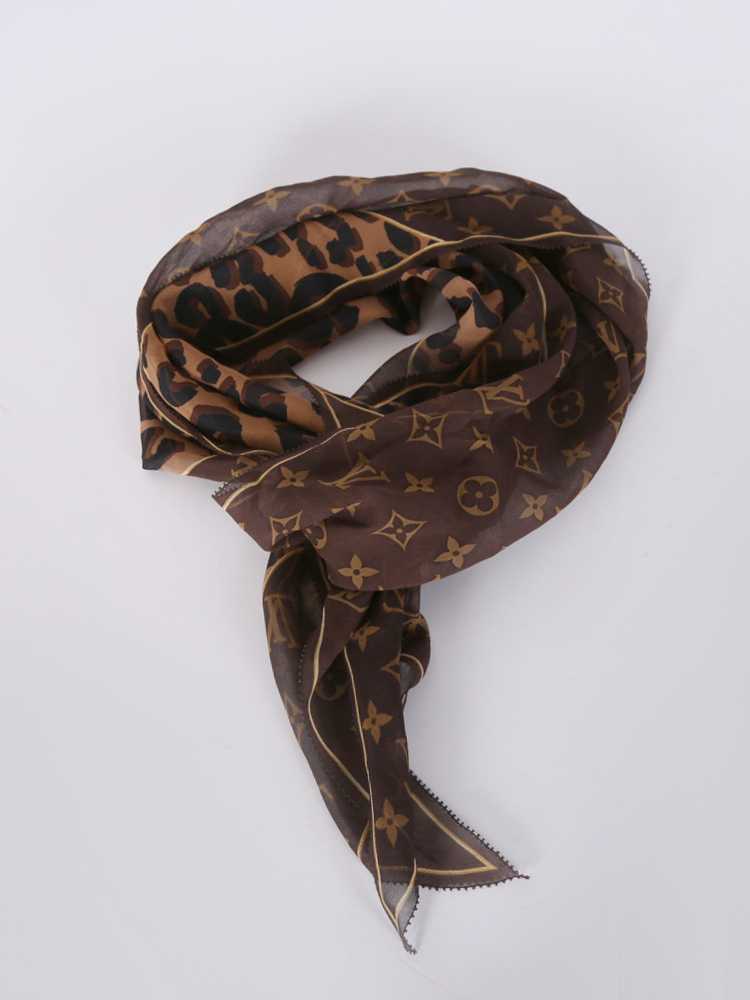 Louis Vuitton Brown Monogram and Leopard Print Silk Chiffon