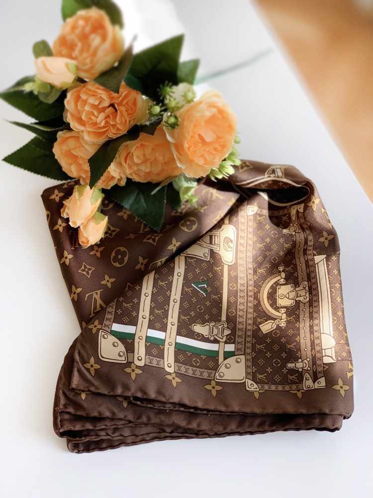 Louis Vuitton - Monogram Trunks & Bags Silk Scarf Brown