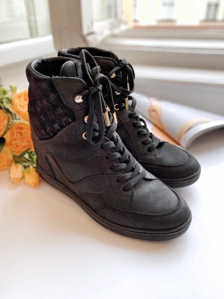 Louis Vuitton Black Monogram Nubuck Suede Cliff Wedge Sneakers -   Australia