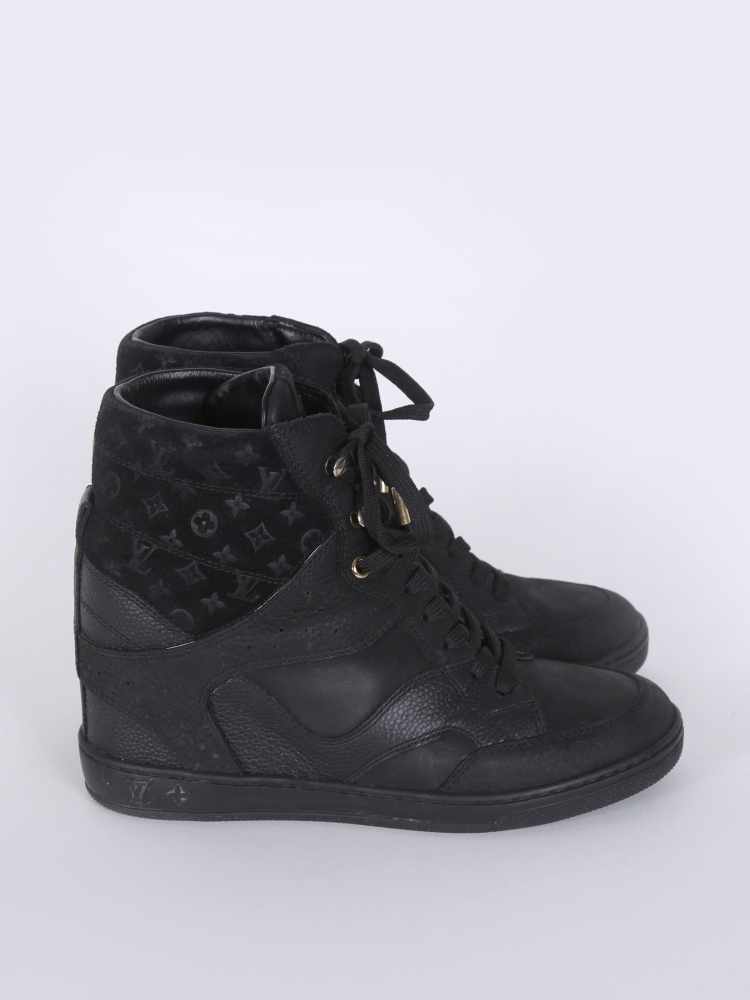 lv chocolate brown high top sneaker wedges