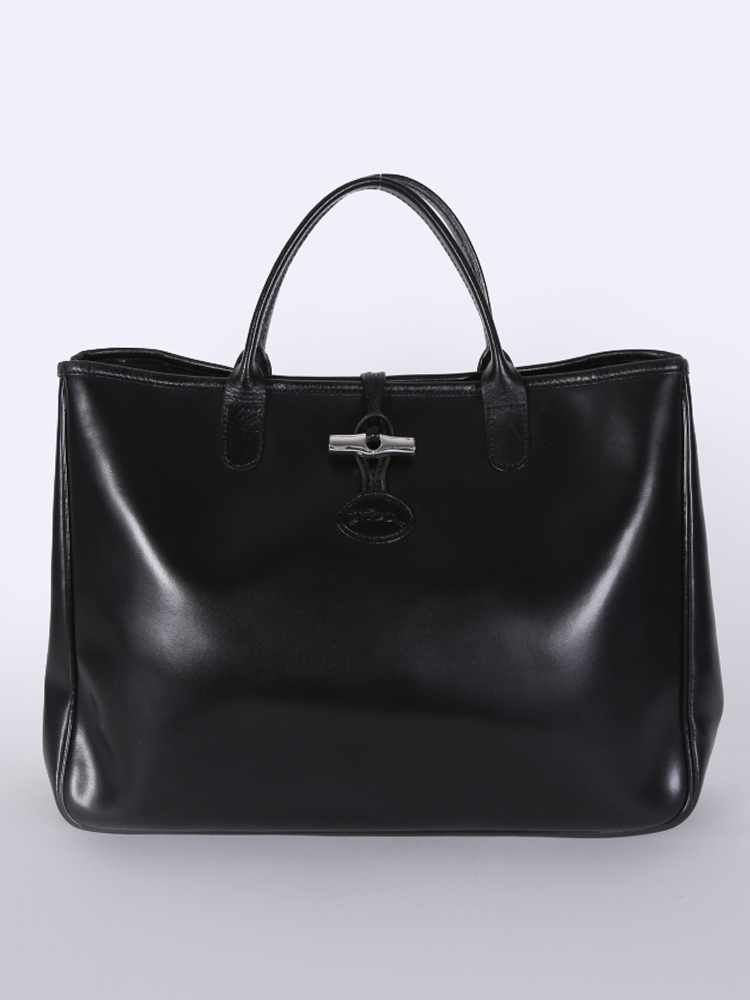 Longchamp - Roseau Polished Leather Tote Black