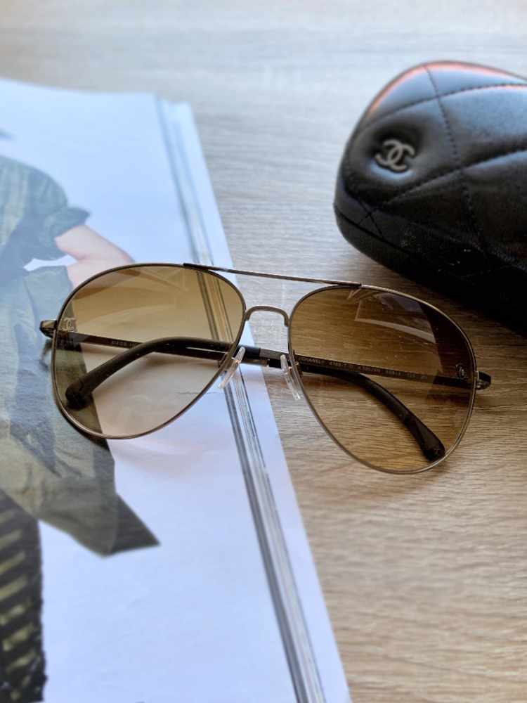 CHANEL 4189TQ Aviator Titanium & Calfskin Sunglasses